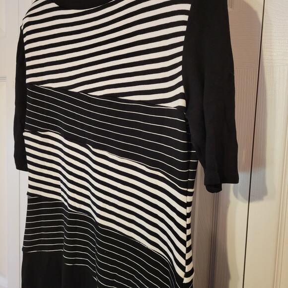 bcbgmaxazria, L | Black And White Striped 3/4th Sleeve Sheath Career Dress - Picture 3 of 5